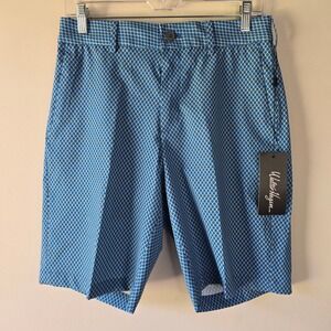 Walter Hagen Golf Shorts Flat Front Moisture‎ Wicking Stretch Blue Pattern 32